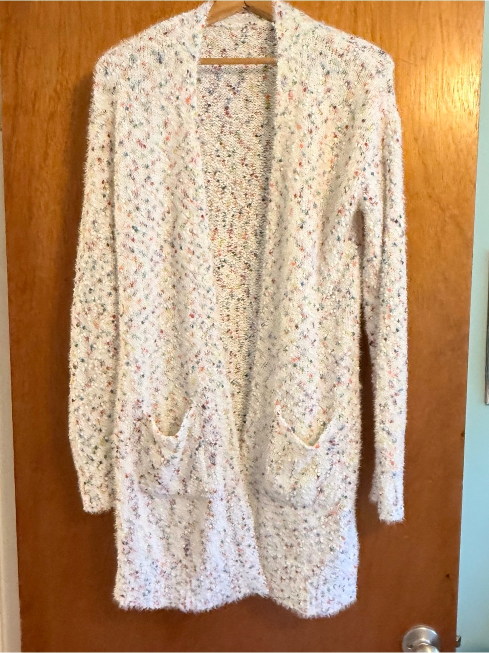 Source Unknown Cream Open-Front Cardigan with Multicolor Flecks